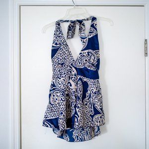 Wet Seal - Blue & ivory halter top